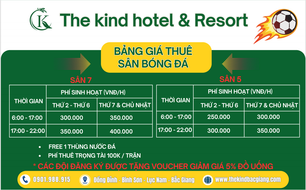 Bảng giá thuê sân bóng đá Bảng giá thuê sân bóng đá